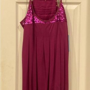 Sequin-Embellished Magenta Sleeveless Blouse- Tunic Length
